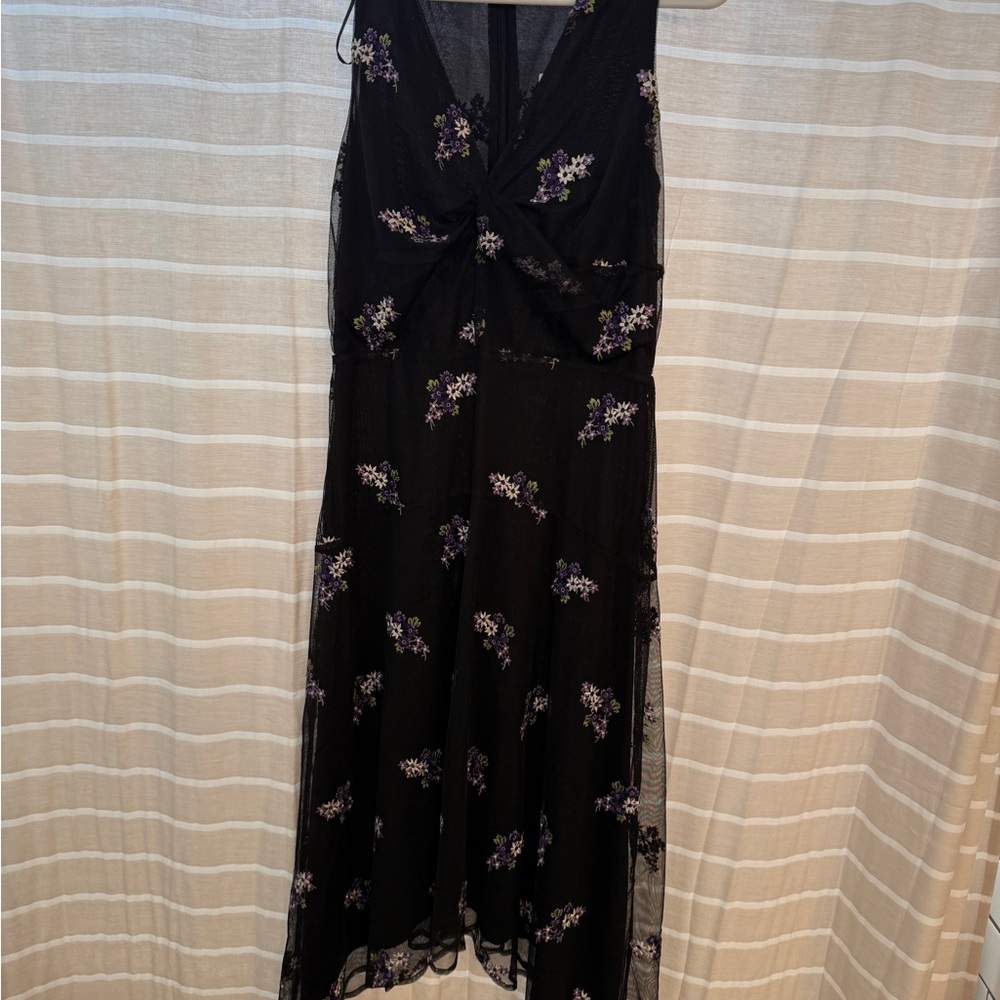 Michael Kors Black Dress with Purple Floral embroidered Accents